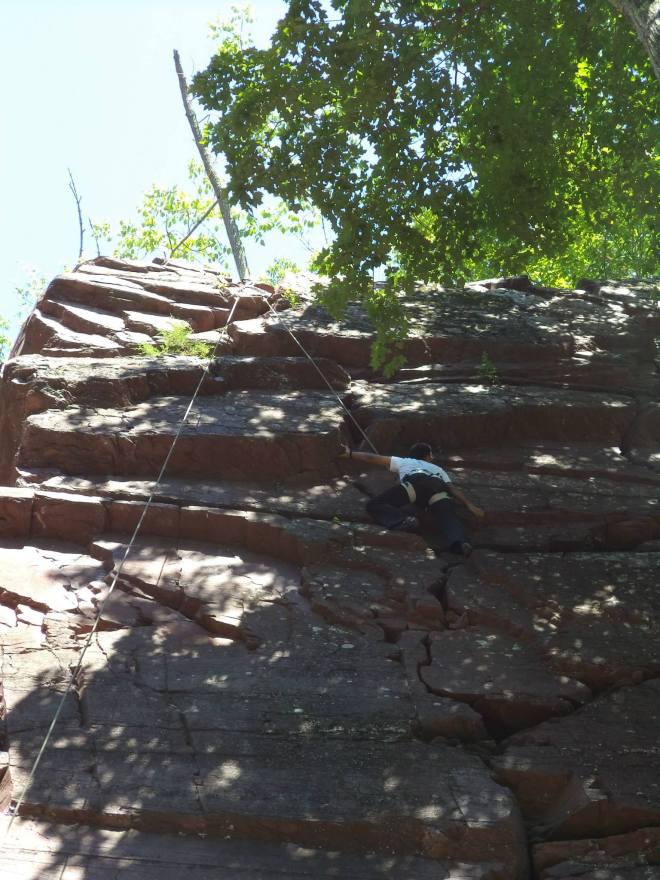 Abhishek on an easier route on Triple Overhang