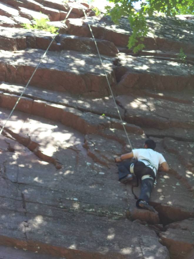 Abhishek on an easier route on Triple Overhang