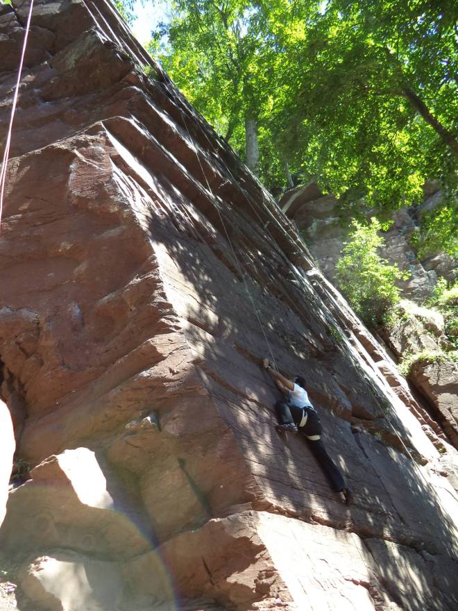 Abhishek on an easier route on Triple Overhang