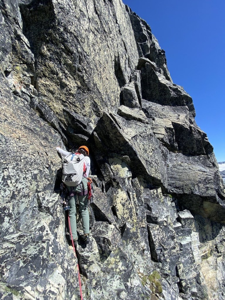 The 5.7 final pitch corner on the DOA Buttress route Blackcomb Peak