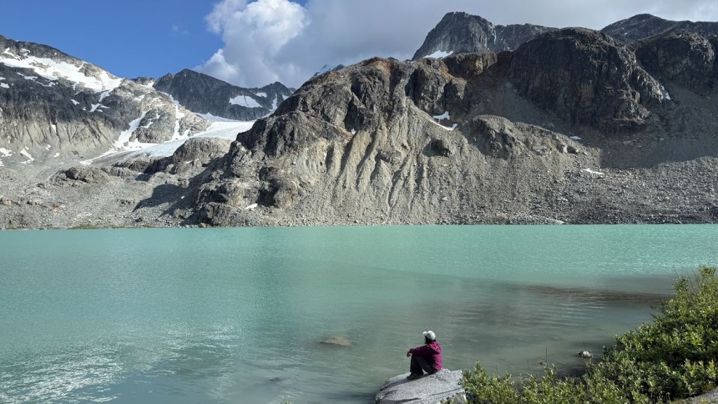 Sitting by Wedgemount Lake