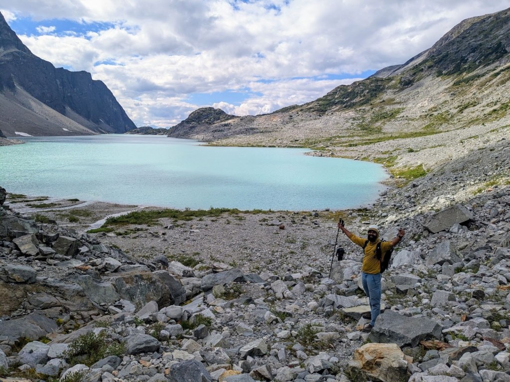 Final view of Wedgemount Lake at the end of descend from Mount Weart