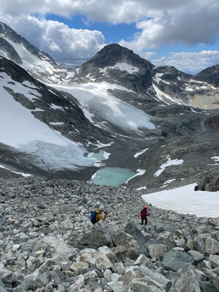 Navigating unstable scree slopes on the descent from Mount Weart