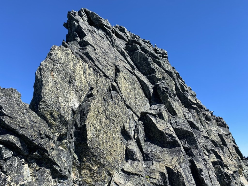 The 5.7 final pitch corner on the DOA Buttress route Blackcomb Peak